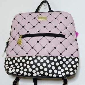Betsey Johnson Pink Black Heart Polka Dot Backpack